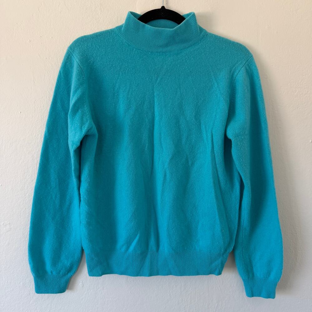 100% Cashmere teal mock neck long sleeve sweater